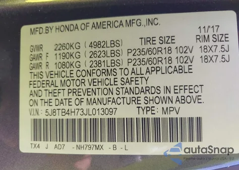 2018 Acura Rdx Advance Package z USA, uszkodzony, nr VIN 5J8TB4H73JL013097